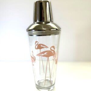 PINK FLAMINGOS Cocktail SHAKER Glass & Stainless Bar Shaker Drinks